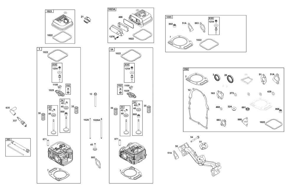 Cylinder Head Group Diagram and Parts List for 359447-0119-E1  Briggs and Stratton Engine